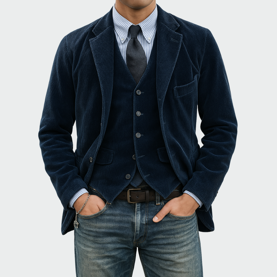 Men's Two-Piece Blazer and Waistcoat Set for Smart Occasions