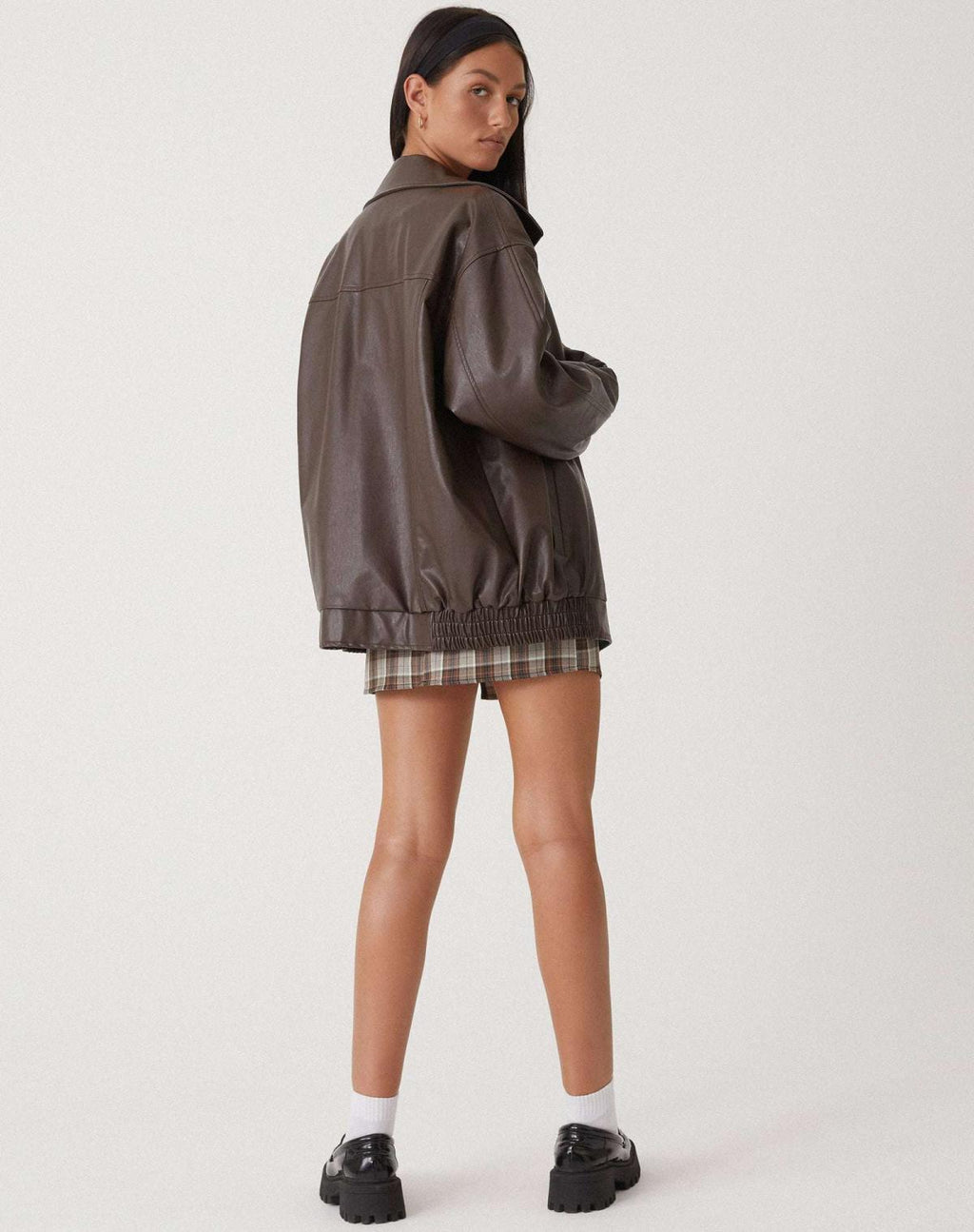 Women's oversized leather look jacket